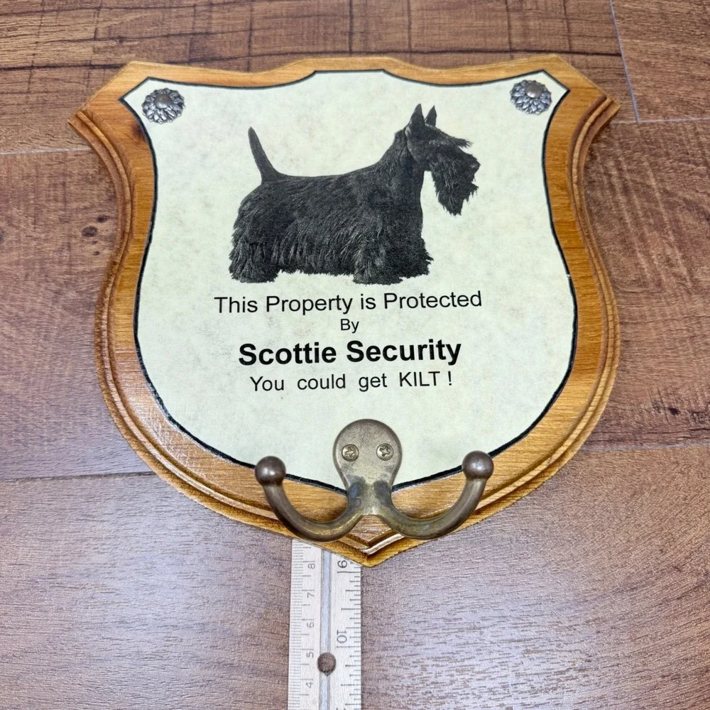 Vintage Wooden Scottish Terrier Wall Sign Coat Rack Leash Hook Scottie Dog